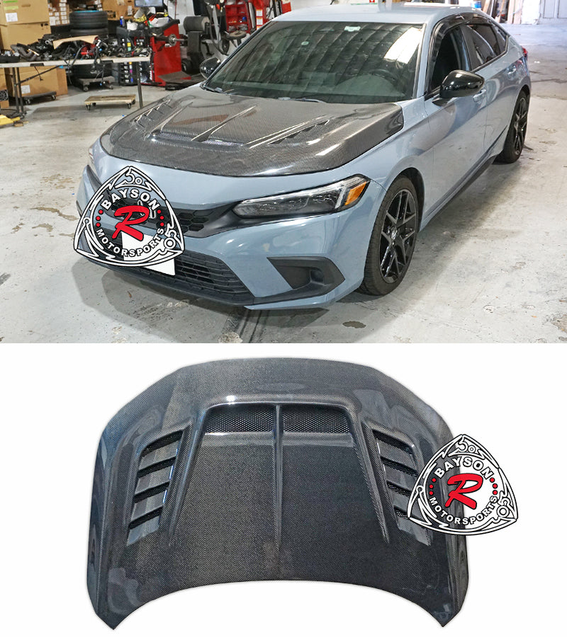 VR2 Style (Carbon Fiber) Hood For 2022-2025 Honda Civic 4Dr Sedan/5Dr Hatchback (Wont fit Type R FL5)